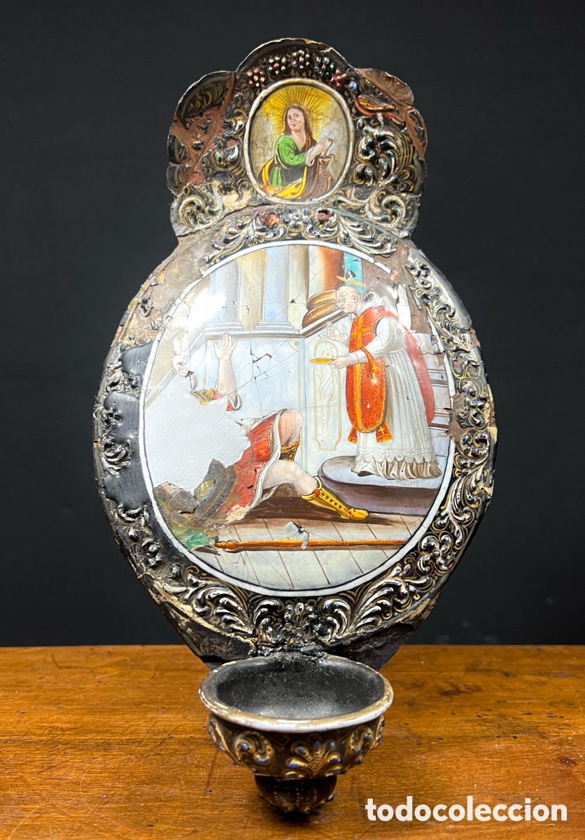 Antig&uuml;edades: Limoges, firmada, S.XVIII. Benditera.