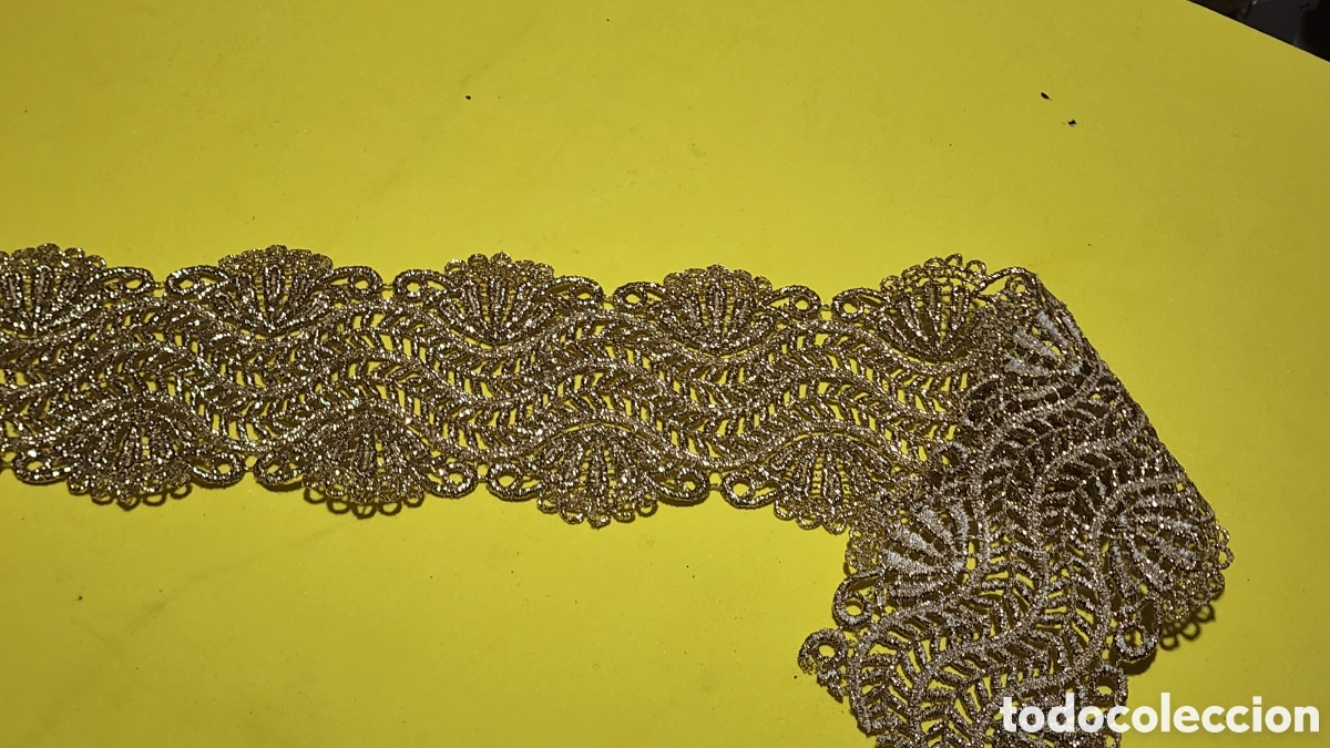 Antig&uuml;edades: Gal&oacute;n Encaje Guipur Dorado Ancho (7 cm &times; 1 m) - Pasamaner&iacute;a Hilo Metalizado