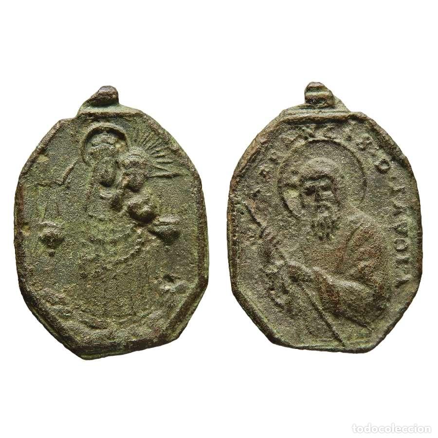 Antig&uuml;edades: Antigua medalla en metal, San Francisco de Pavola. 19 mm. 707-M