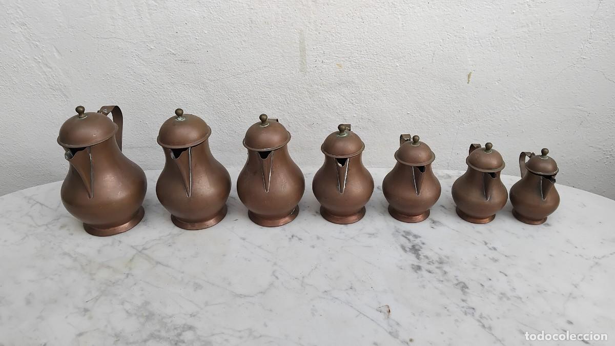 Antig&uuml;edades: serie de 7 cafeteras de cobre - Foto 2