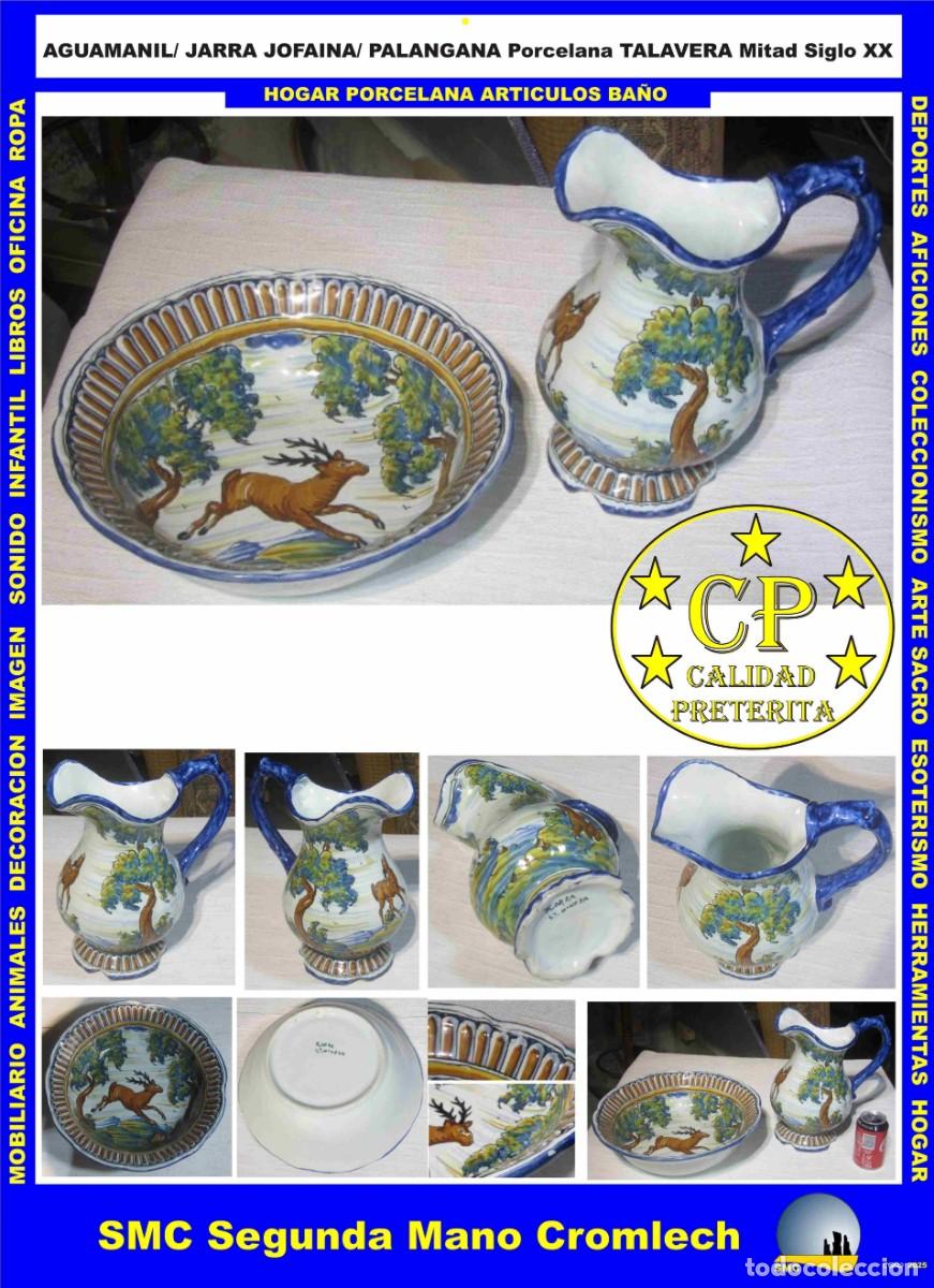 Antiques: AGUAMANIL/ JARRA y JOFAINA/ PALANGANA, Porcelana TALAVERA S.T. Moneda Mital Siglo XX