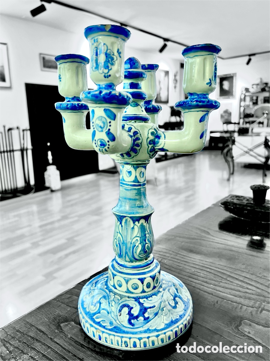 Antig&uuml;edades: CANDELABRO DE CINCO LUCES EN CER&Aacute;MICA DE TALAVERA &ndash; RUIZ DE LUNA &ndash; SIGLO XX