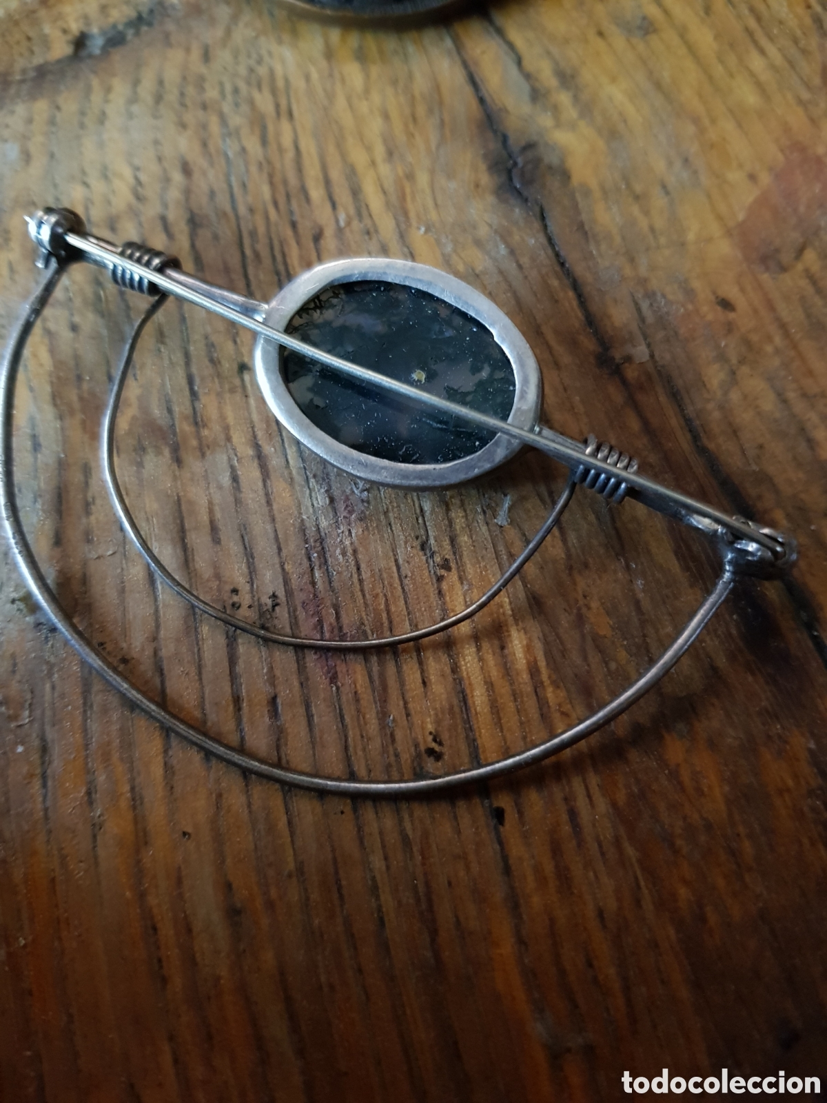 Antig&uuml;edades: ANTIGUO ALFILER DE PLATA Y AMBAR - Foto 2