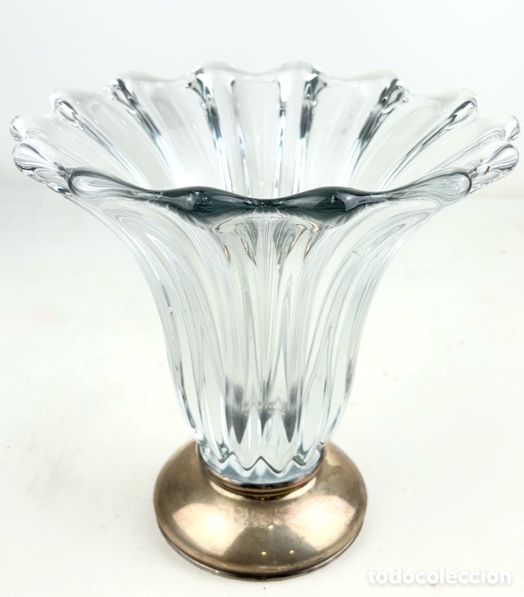 Antig&uuml;edades: JARR&Oacute;N DE CRISTAL Y PLATA CONTRASTADA. 22 X 22 X 22 CM.