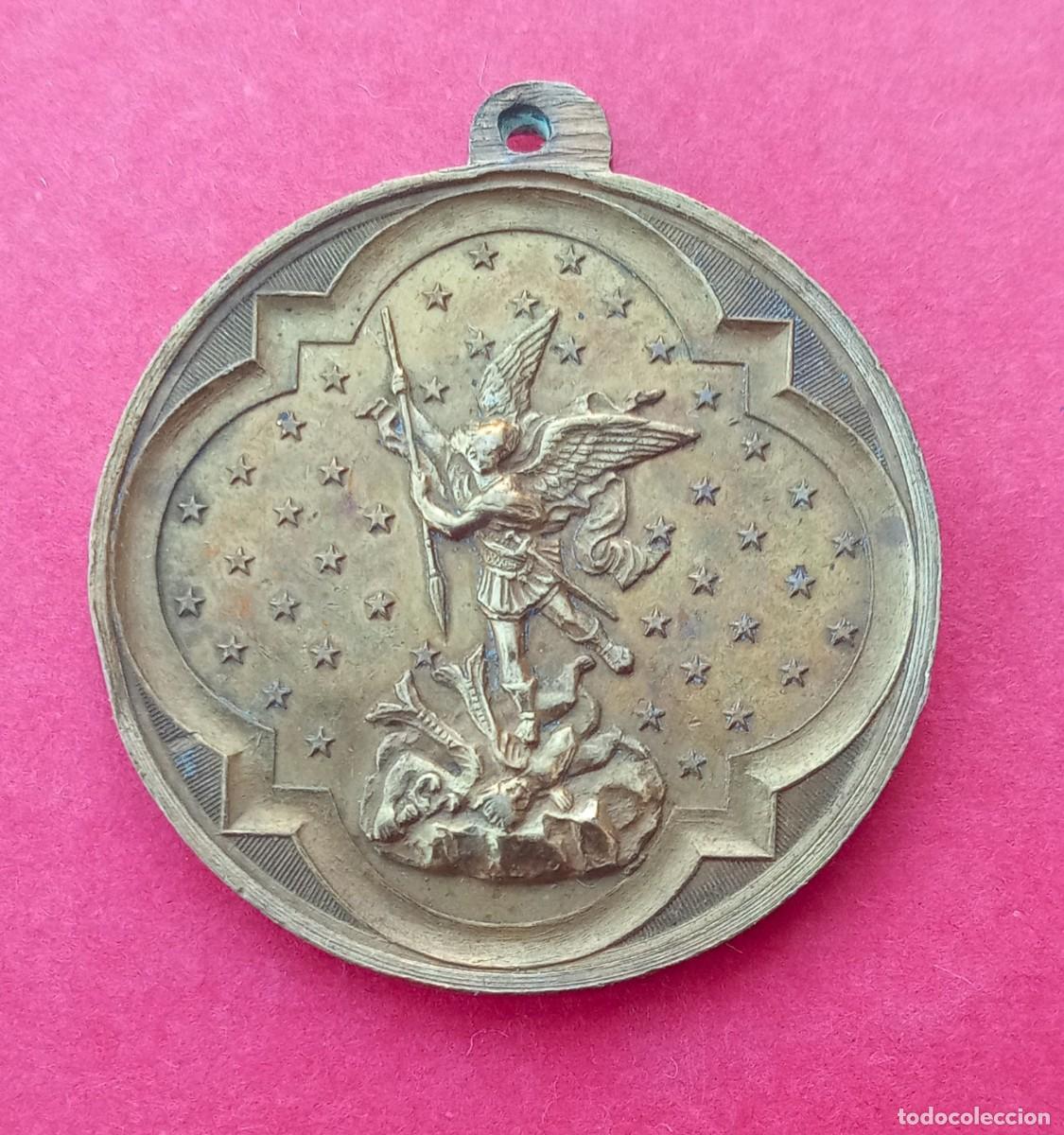 Antig&uuml;edades: Medalla Antigua Tipo Amuleto. Virgen Pur&iacute;sima Concepci&oacute;n y San Miguel Arc&aacute;ngel Protector.