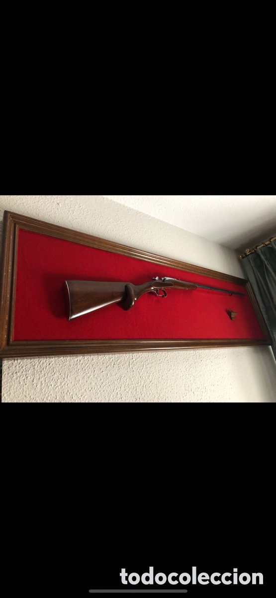 Antig&uuml;edades: Panoplia decorativa Carabina Flobert 6mm Inutilizada - Cuadro madera terciopelo