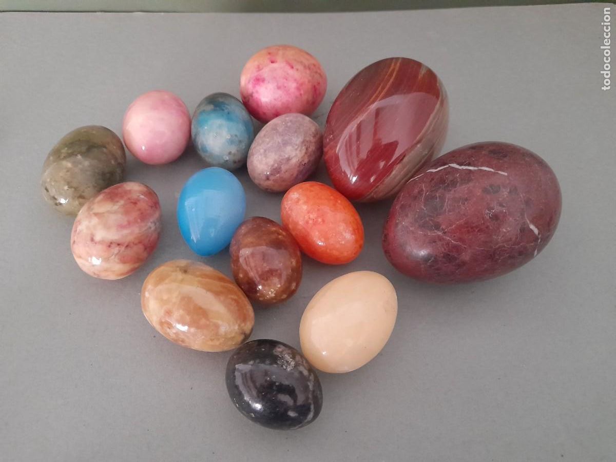Antiques: lote 14 huevos de piedra , 2 grandes, 12 peque&ntilde;os , entre 4 y 7cm aprox