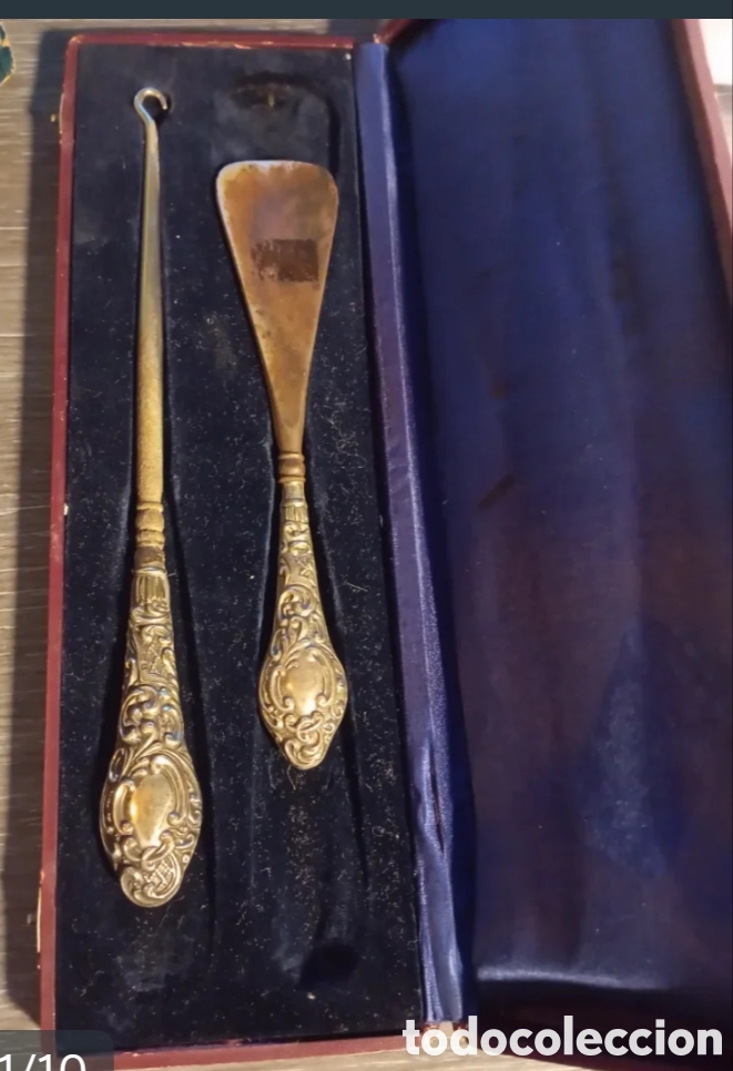Antig&uuml;edades: Set Victoriano Calzador/Abotonador plata maciza