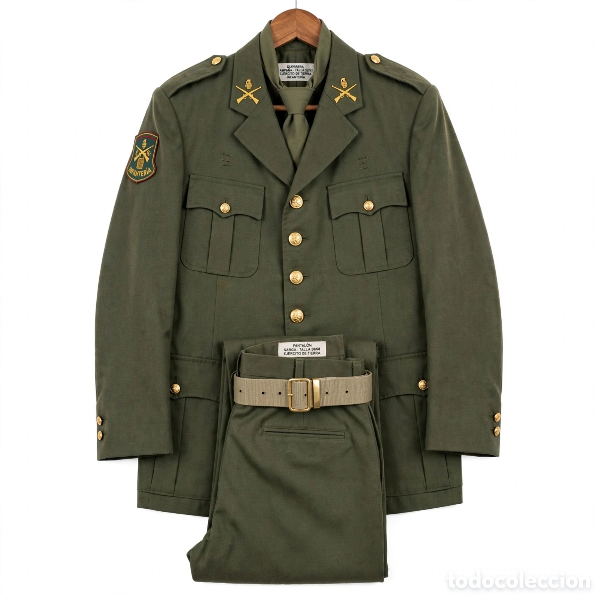Antig&uuml;edades: Lote completo Ejercito de Tierra. 3 piezas + cinto original. - Guerrera sarga verde talla 53/80, ba