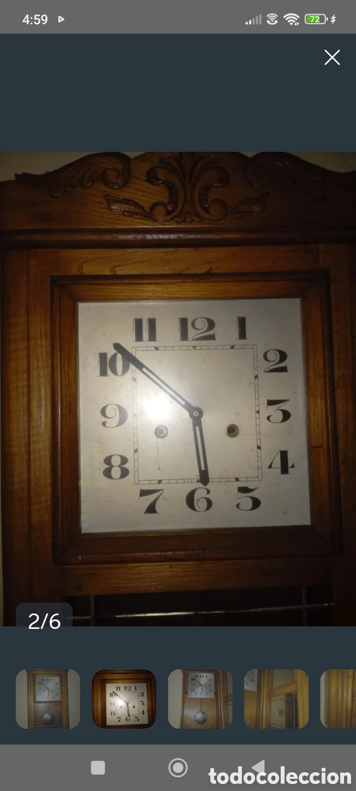 Antig&uuml;edades: Antiguo reloj de casta&ntilde;o con p&eacute;ndulo - Foto 2