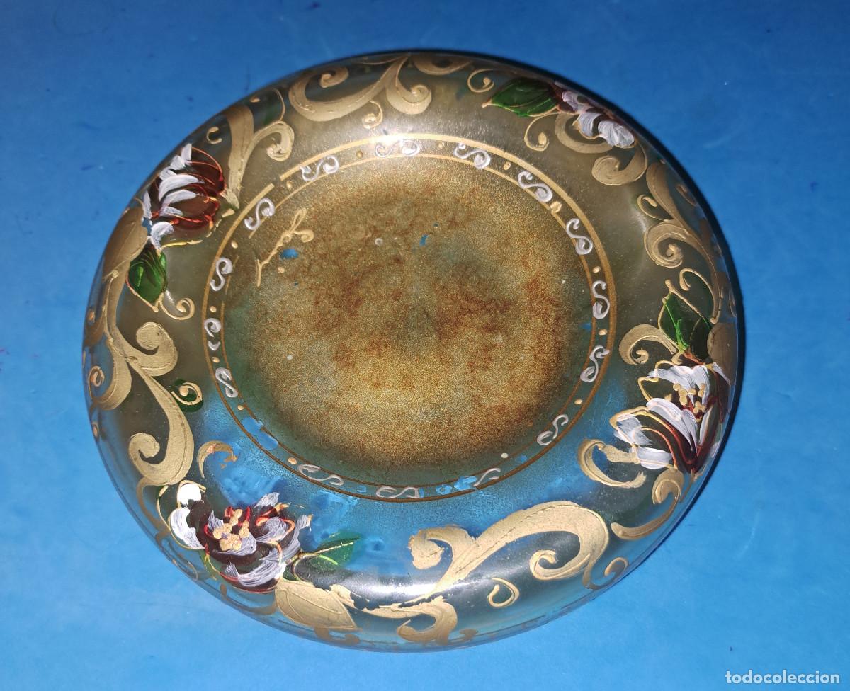 Antig&uuml;edades: CUENCO DECORATIVO - CRISTAL AMBAR - DETALLES FLORALES PINTADOS A MANO - ESTILO GOOFUS GLASS