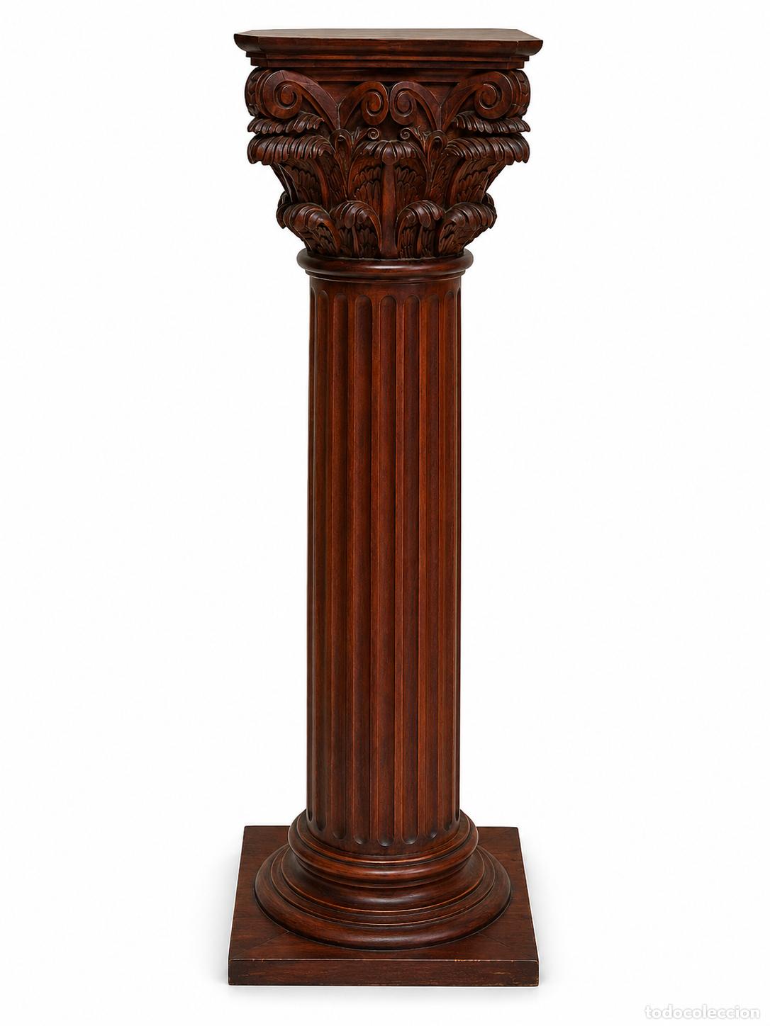 Antig&uuml;edades: Columna, Pedestal - Madera Tallada con Capitel Corintio - S.XIX