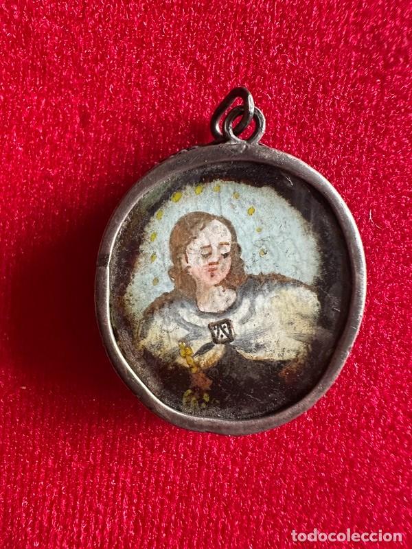 Antig&uuml;edades: RELICARIO, MINIATURA PINTADA DE LA VIRGEN DEL CARMEN, REVERSO SANTA FAZ, MARCO DE PLATA,S.XVIII