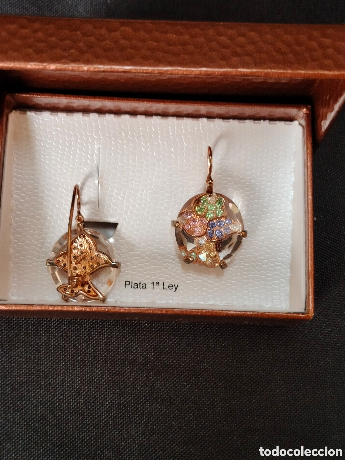 Antig&uuml;edades: Pendientes Swarovski Plata de Ley Rodiado Rosado