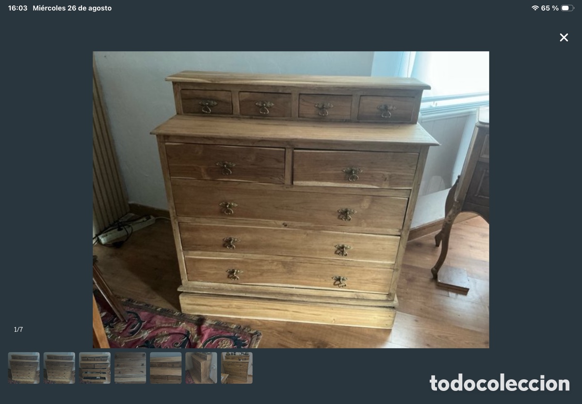 Antig&uuml;edades: C&oacute;moda cajonera de madera 39 cm profundidad