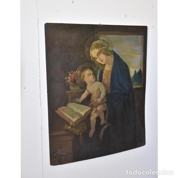 Antig&uuml;edades: Pintura Virgen Madonna del libro con Nino