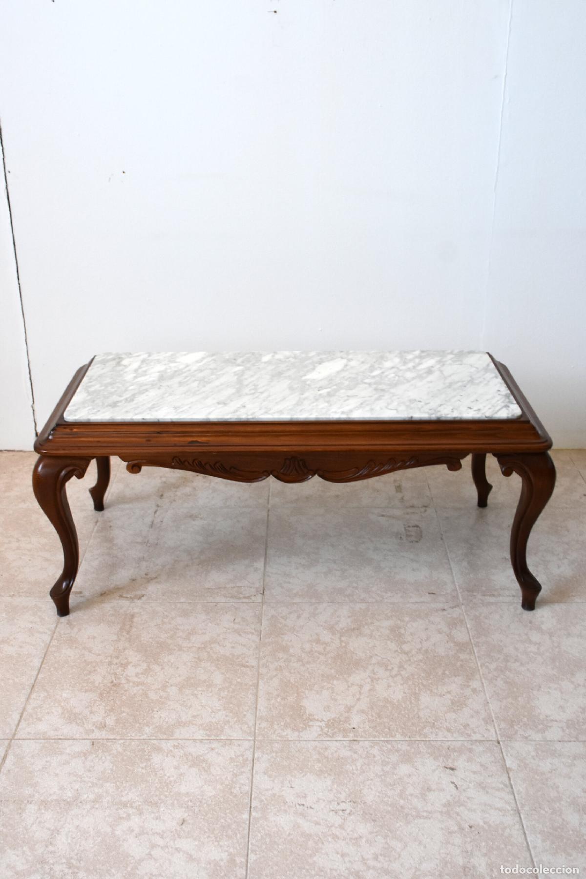 Antiques: Mesa de centro clasica tapa marmol blanco
