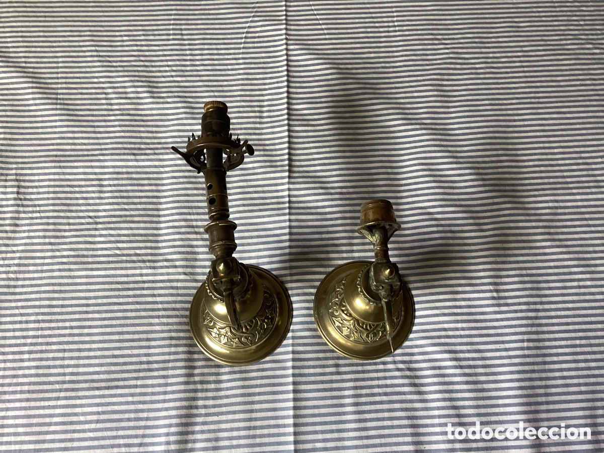 Antig&uuml;edades: Candelabros de pared de barco bronce/lat&oacute;n antiguos