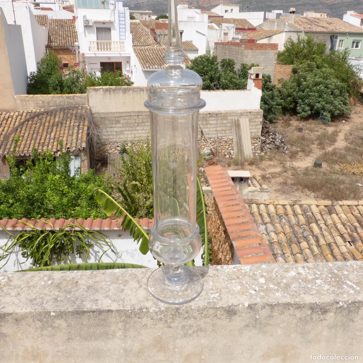 Antig&uuml;edades: Gran albarelo o tarro de vidrio soplado , farmacia, 61,5cm, 2374gr.