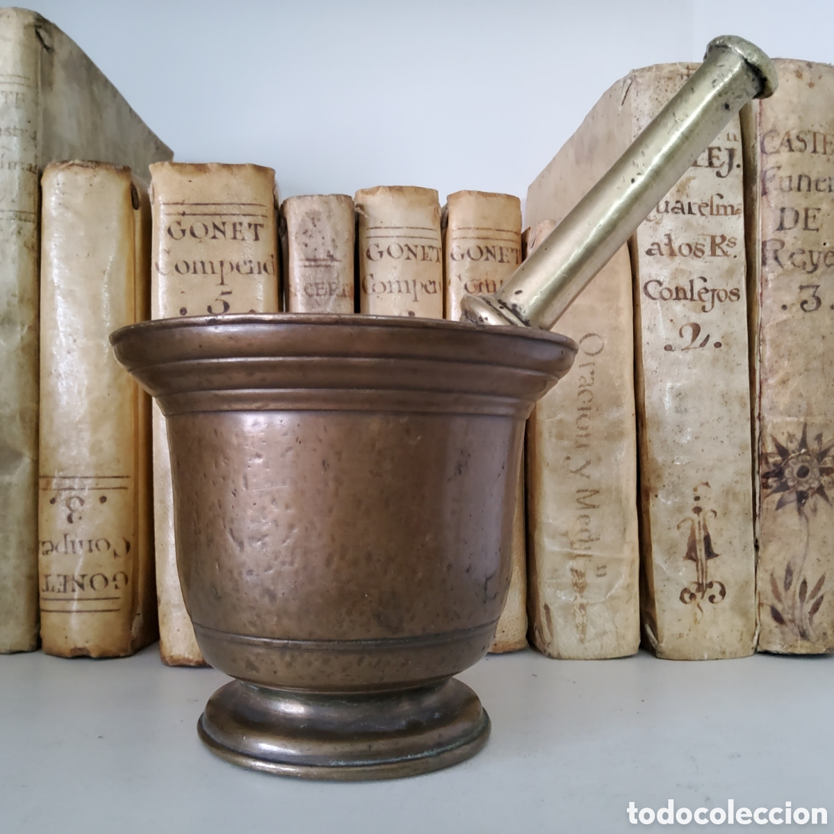 Antig&uuml;edades: ANTIGUO ALMIREZ DE BRONCE, LLAMADO DE COPA, PARA USO FARMACEUTICO, SIGLOS XVIII-XIX