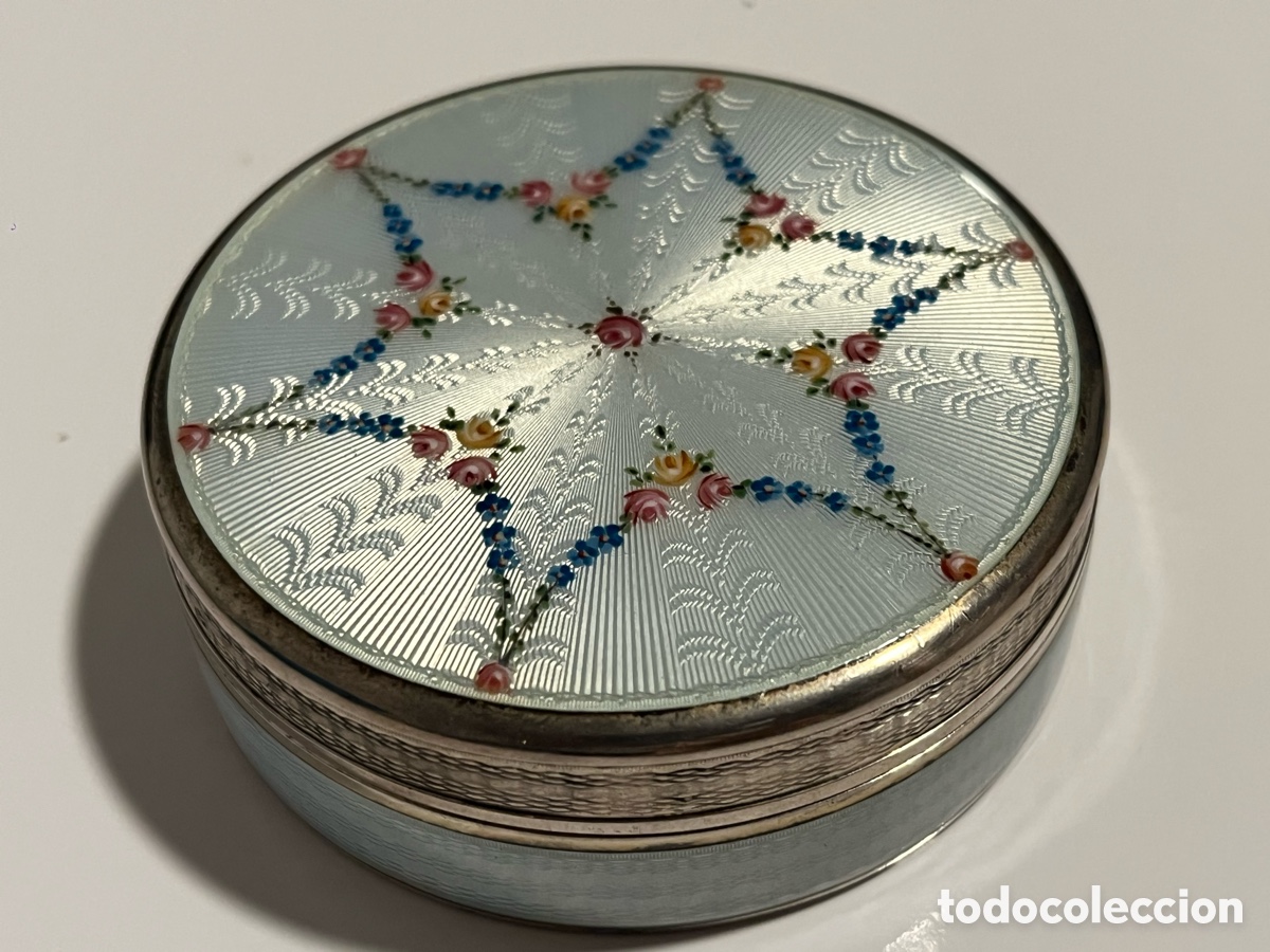 Antig&uuml;edades: CI 1900 cofrecito de plata de ley y esmalte guilloche victoriana.105,5 gr