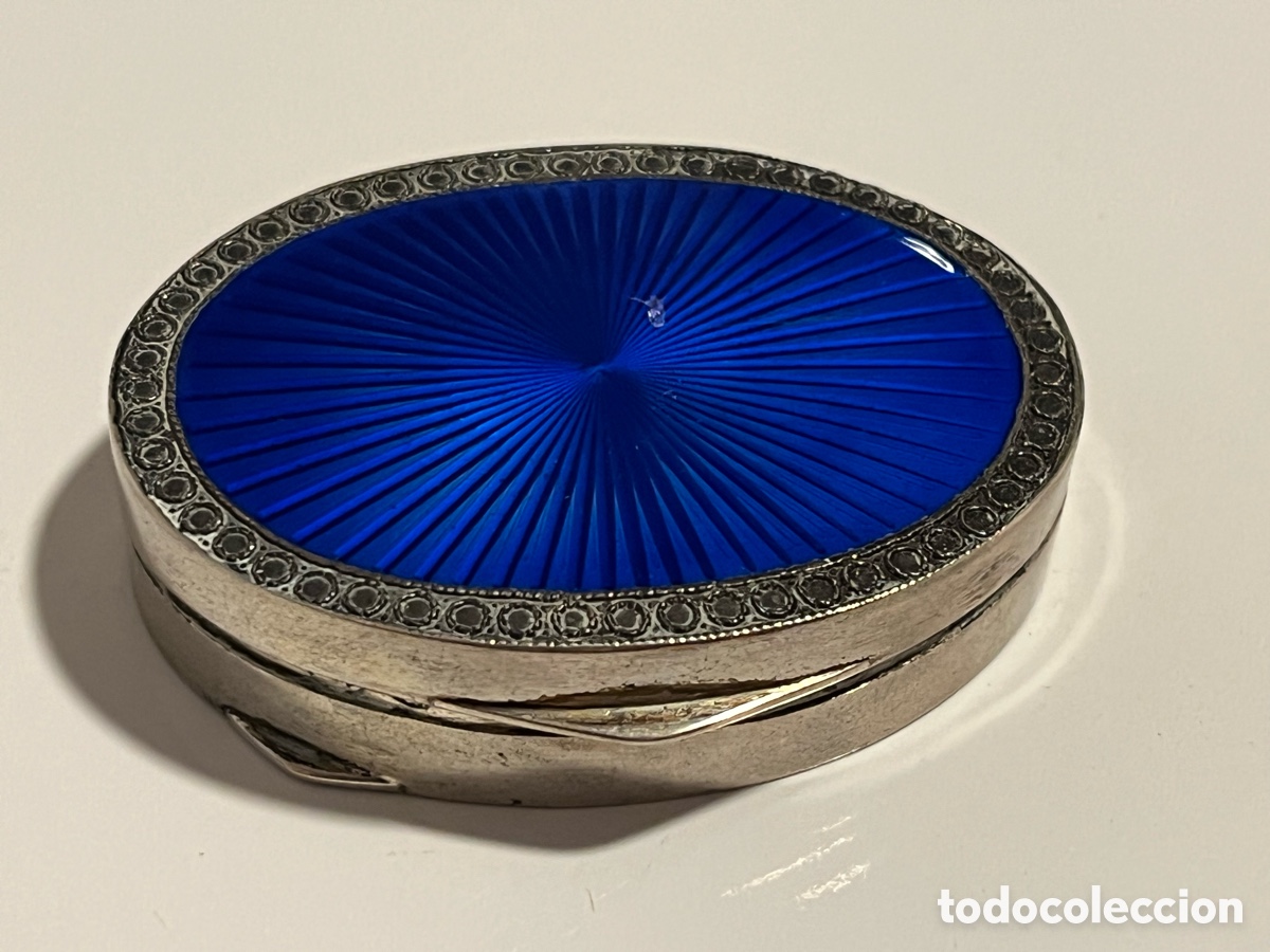 Antig&uuml;edades: Antiguo pastillero francesa y esmalte guilloche azul cobalto