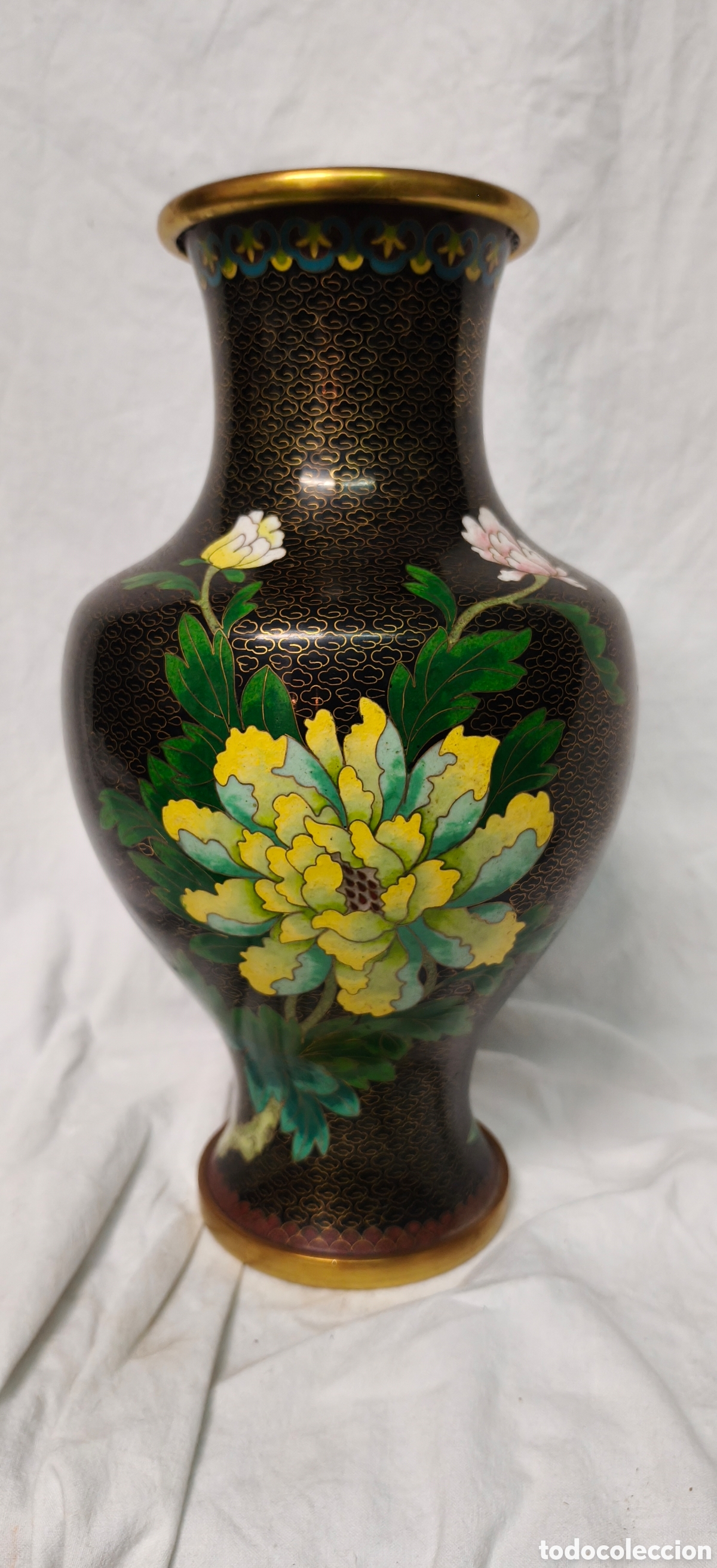 Antig&uuml;edades: Gran Jarr&oacute;n Chino Cloisonn&eacute; - 31 cm - etiqueta de Joyer&iacute;a Malde