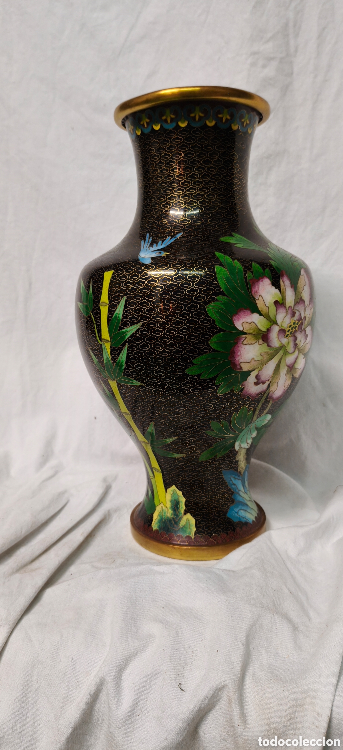Antig&uuml;edades: Gran Jarr&oacute;n Chino Cloisonn&eacute; - 31 cm - etiqueta de Joyer&iacute;a Malde