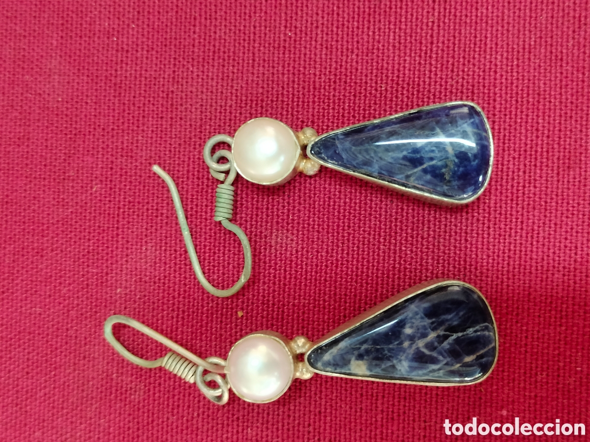 Antig&uuml;edades: Pendientes de plata 925 con una combinaci&oacute;n de sodalita y piedra de luna