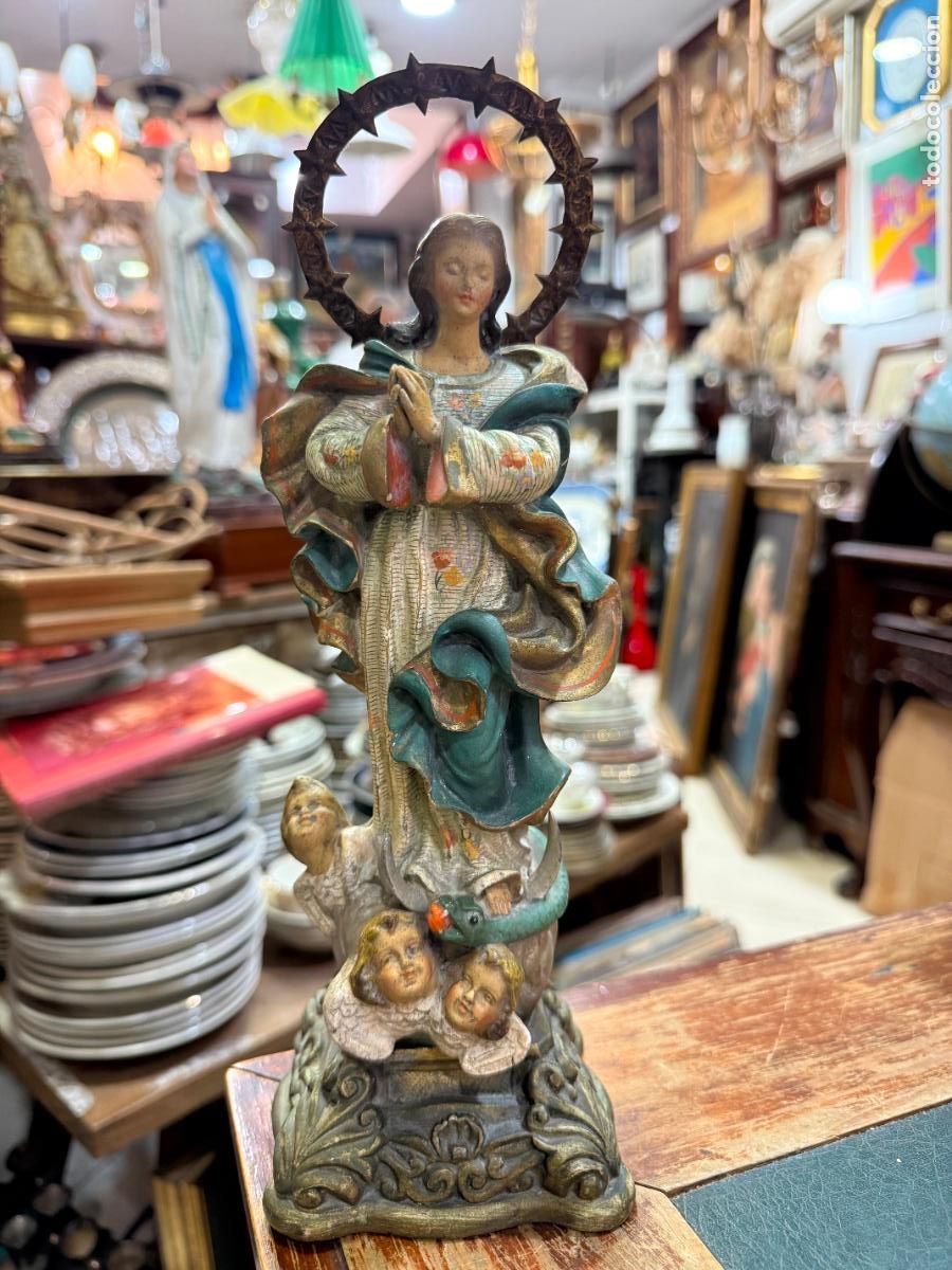 Antig&uuml;edades: ANTIGUA VIRGEN NMACULADA - MEDIDA SIN ARO 26 CM - RELIGIOSO