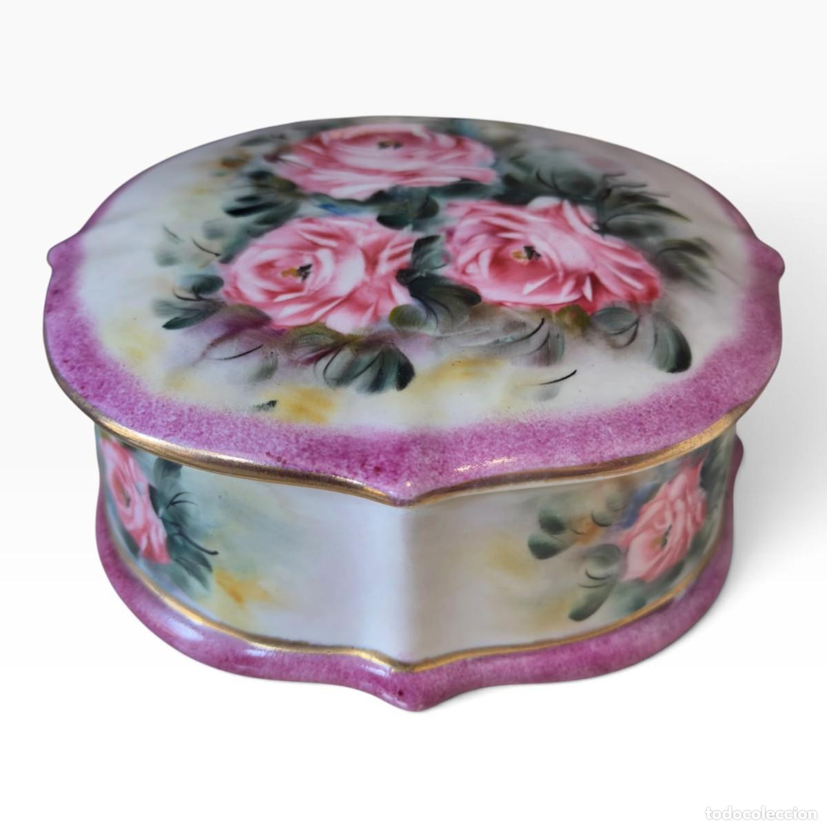 Antig&uuml;edades: Caixa Guarda Joias Vintage em Porcelana Pintada &agrave; M&atilde;o com Rosas &ndash; Assinada