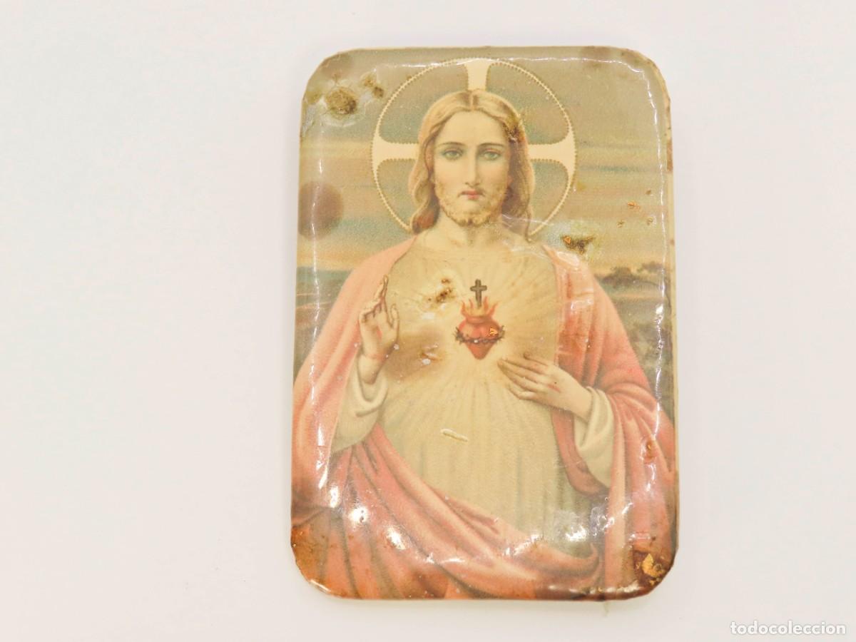 Antig&uuml;edades: ESTAMPITA SOBREMESA SAGRADO CORAZ&Oacute;N DE JES&Uacute;S ANTIGUA