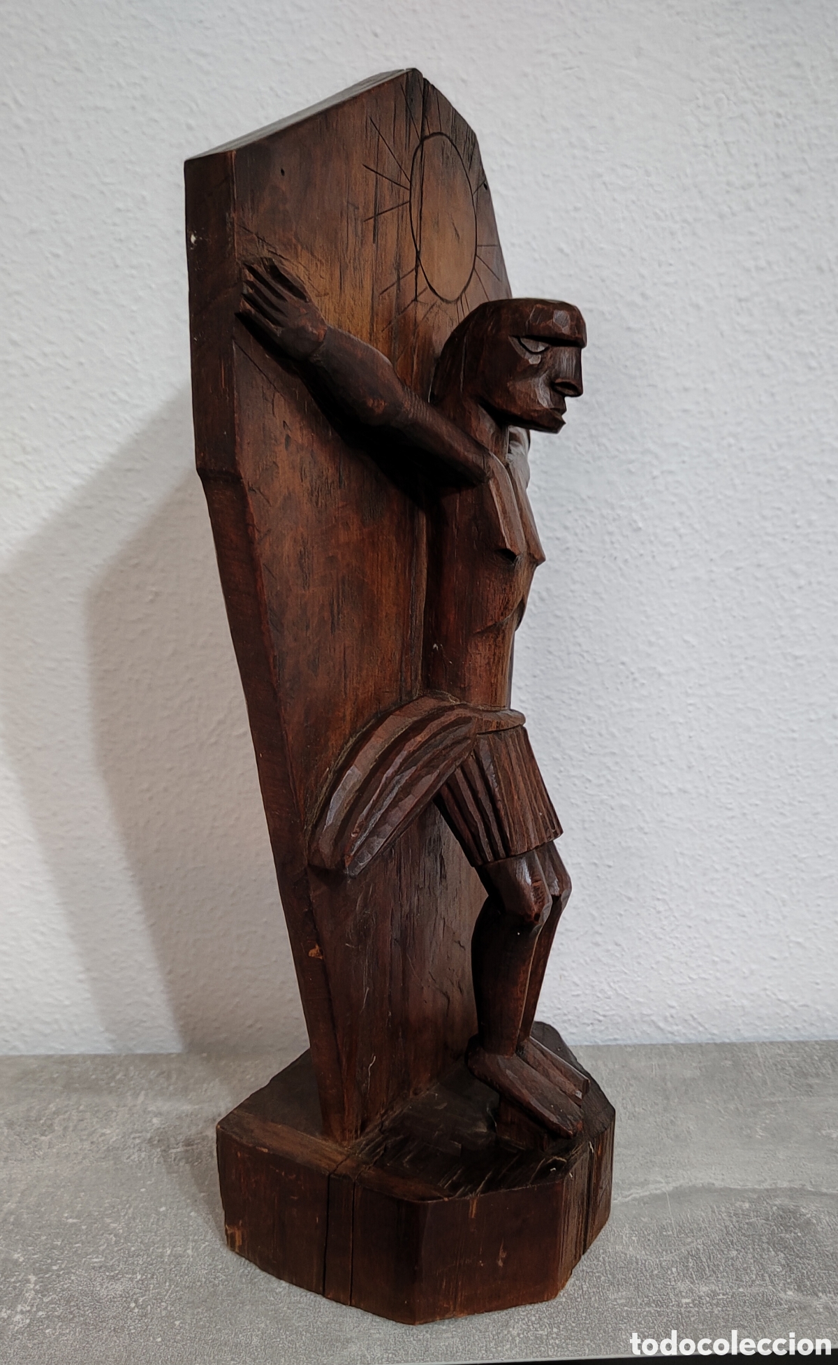 Antig&uuml;edades: Cristo Crucificado Talla Africana Madera CRUZ