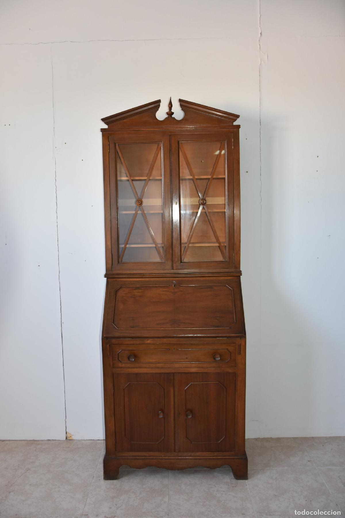 Antiques: Escritorio libreria ingles de madera con vitrina