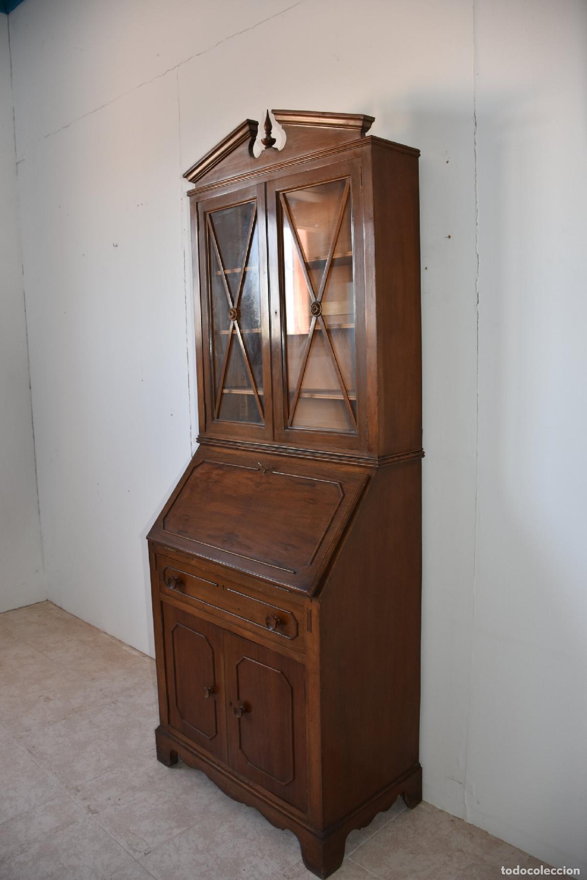 Antig&uuml;edades: Escritorio libreria ingles de madera con vitrina - Foto 3