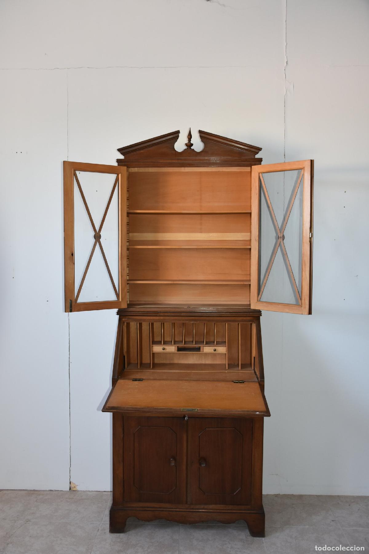 Antig&uuml;edades: Escritorio libreria ingles de madera con vitrina - Foto 4