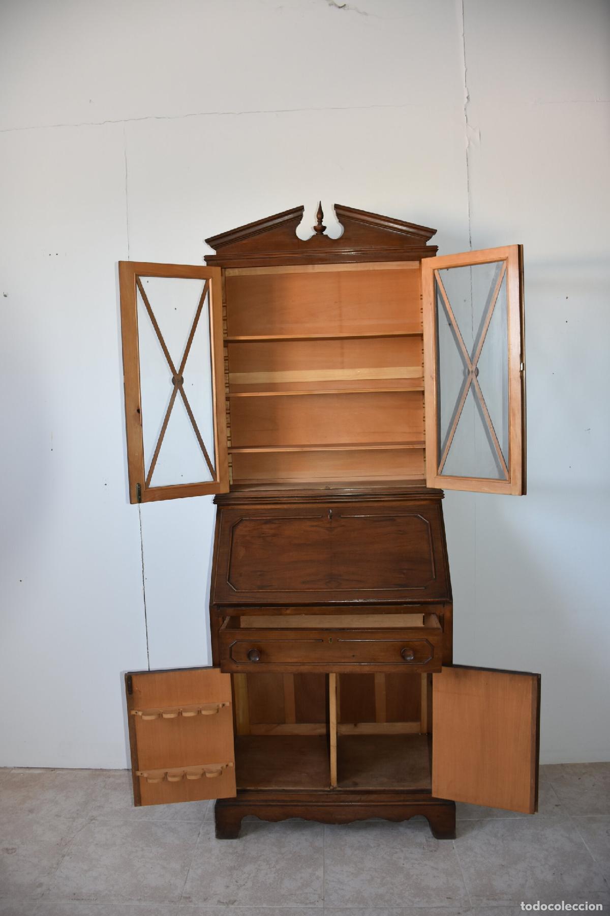 Antig&uuml;edades: Escritorio libreria ingles de madera con vitrina - Foto 6