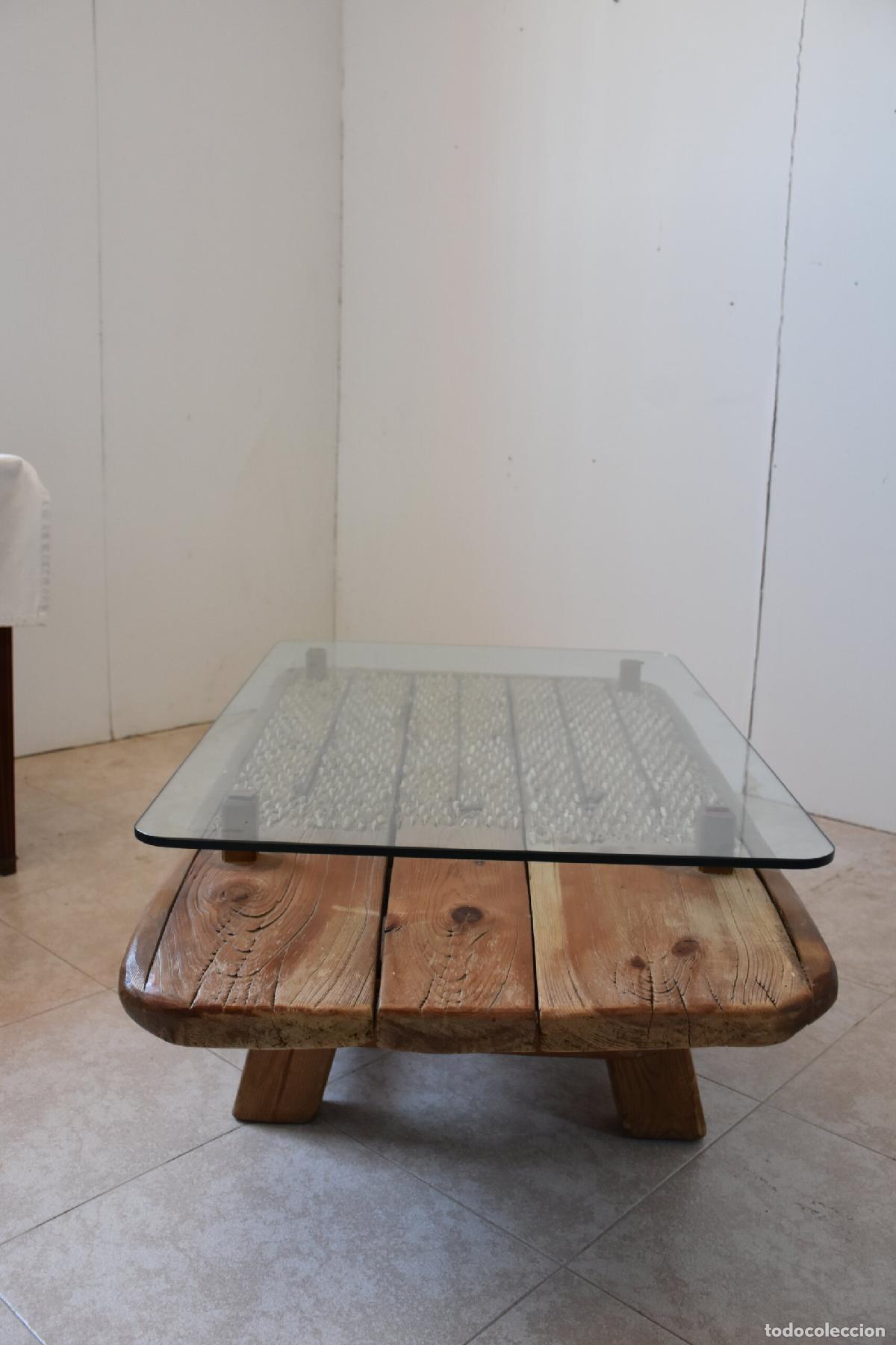 Antig&uuml;edades: Mesa de centro madera con trilla y cristal - Foto 3