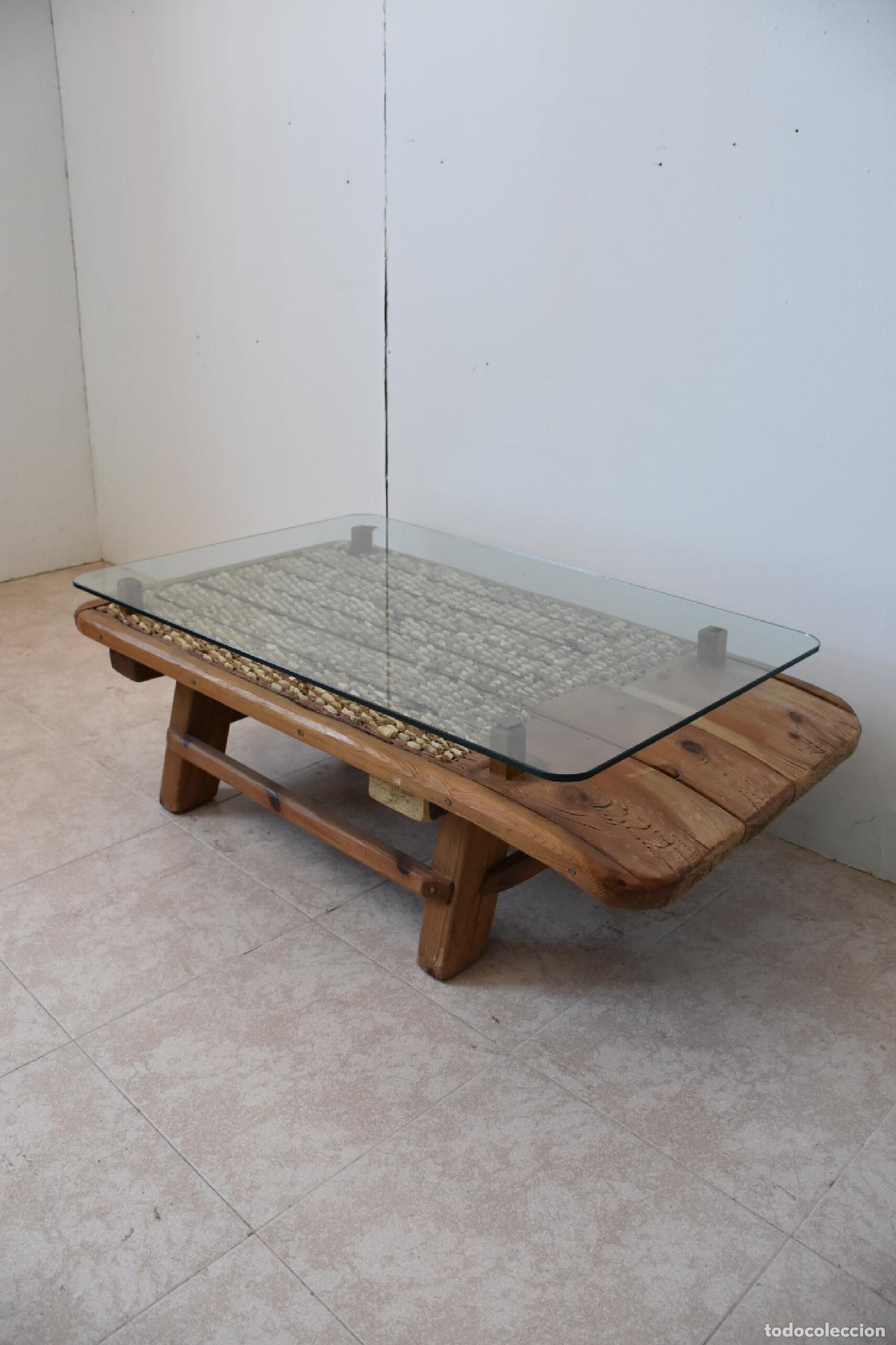 Antig&uuml;edades: Mesa de centro madera con trilla y cristal - Foto 6