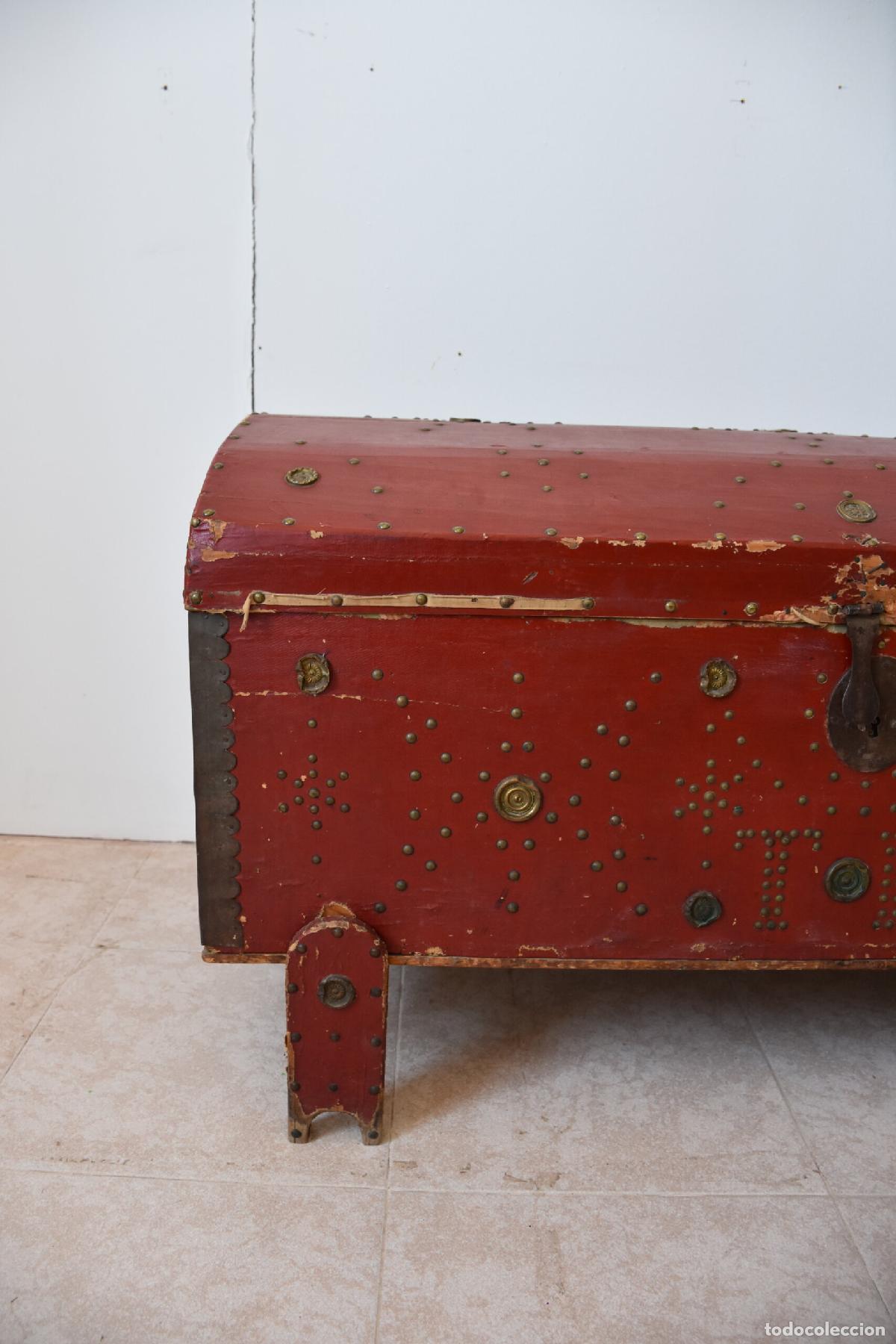 Antig&uuml;edades: Arcon antiguo rojo madera policromada - Foto 5