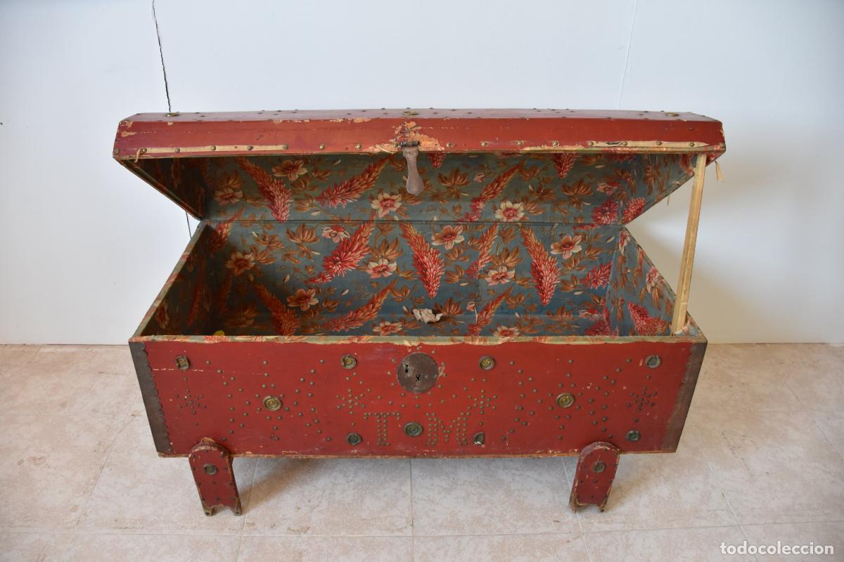 Antig&uuml;edades: Arcon antiguo rojo madera policromada - Foto 8