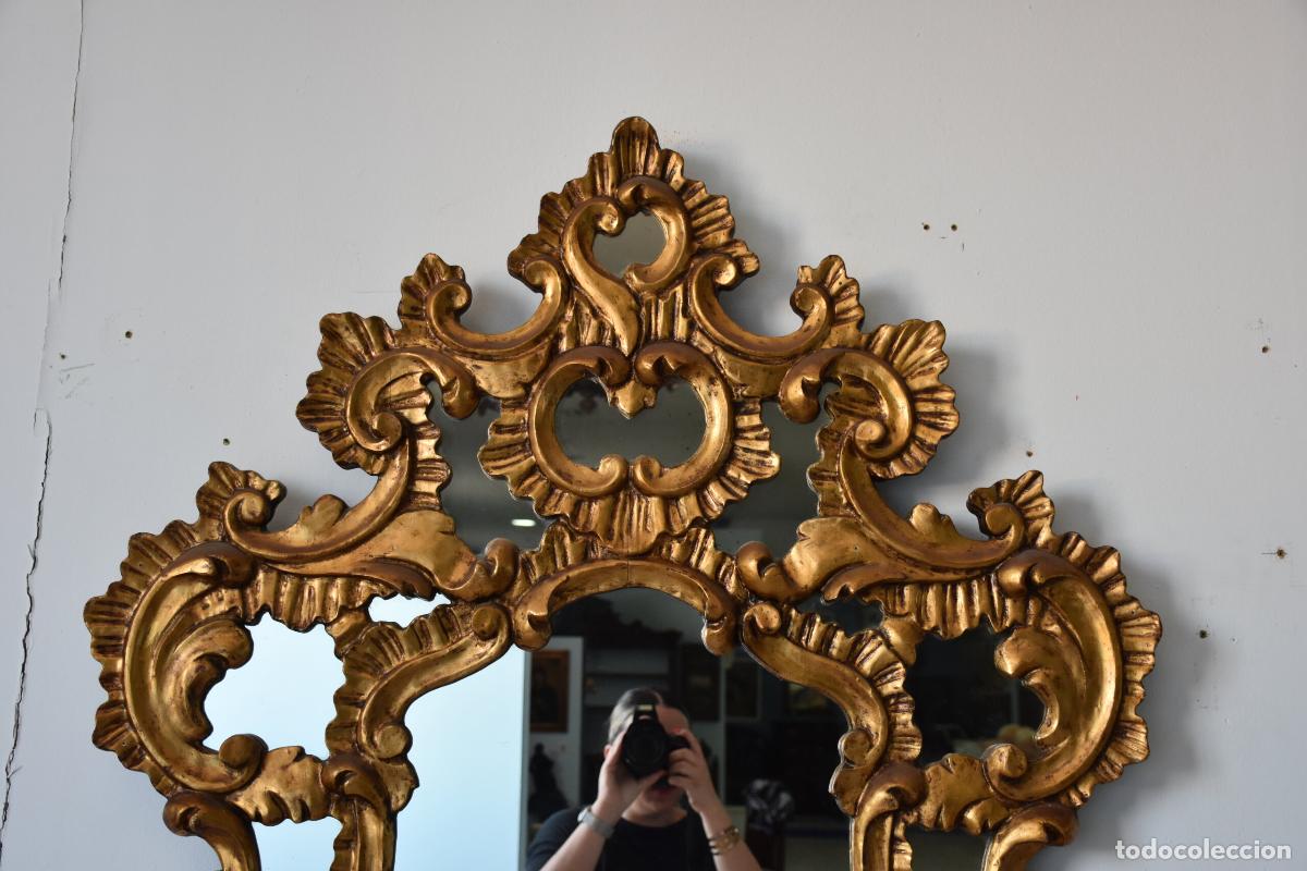 Antig&uuml;edades: Gran espejo antiguo madera tallada oro - Foto 2
