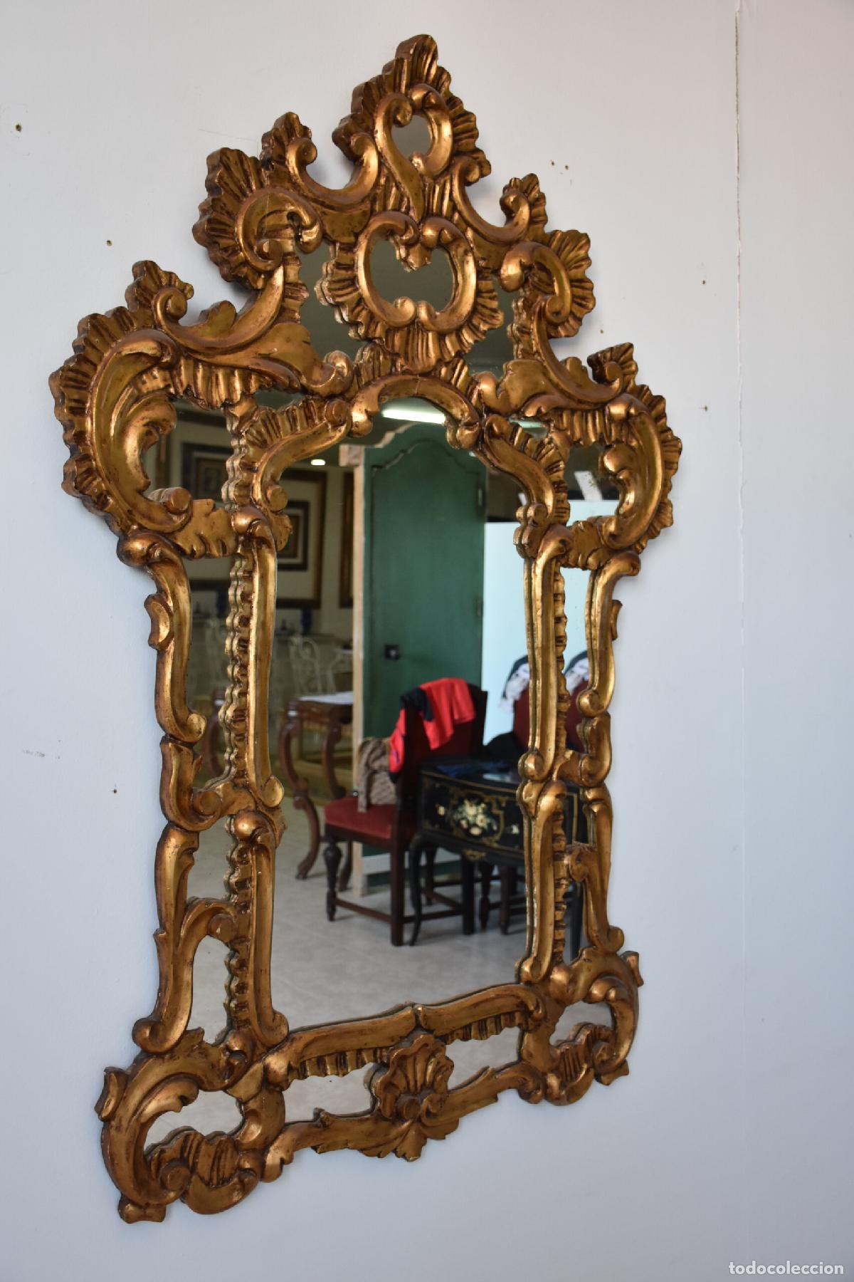 Antig&uuml;edades: Gran espejo antiguo madera tallada oro - Foto 5