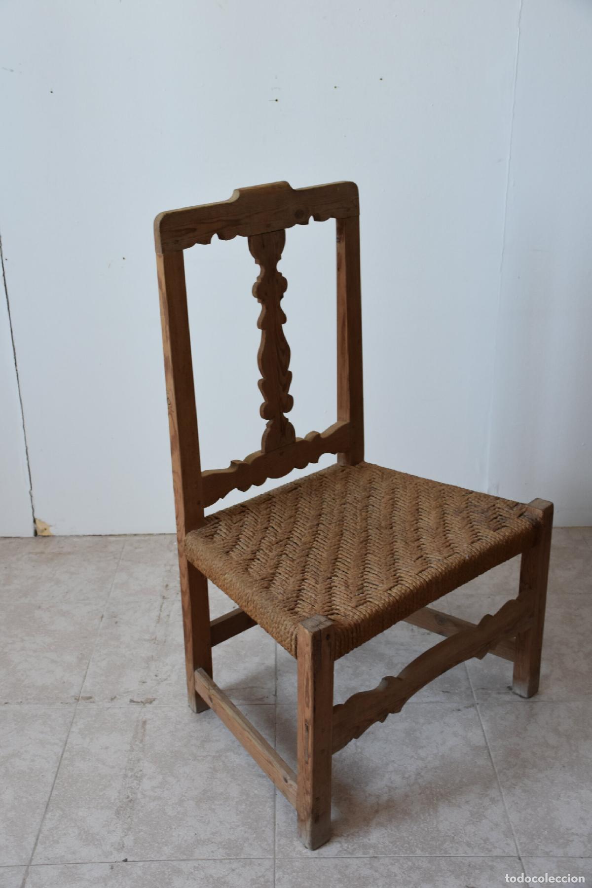 Antiquit&eacute;s: Silla rustica asiento cuerda trenzada
