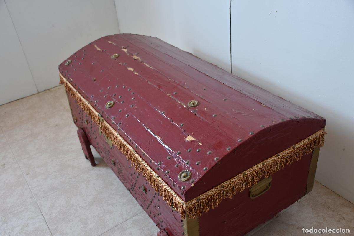 Antig&uuml;edades: Baul antiguo rojo de madera policromada - Foto 3