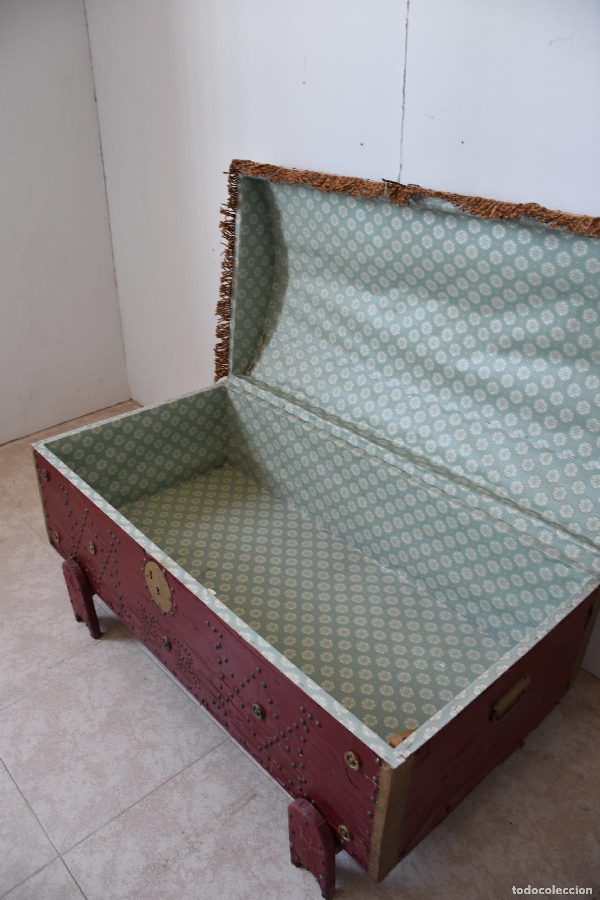 Antig&uuml;edades: Baul antiguo rojo de madera policromada - Foto 5