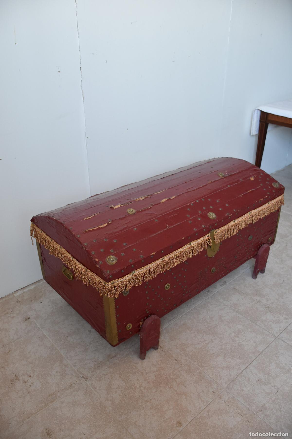 Antig&uuml;edades: Baul antiguo rojo de madera policromada - Foto 7