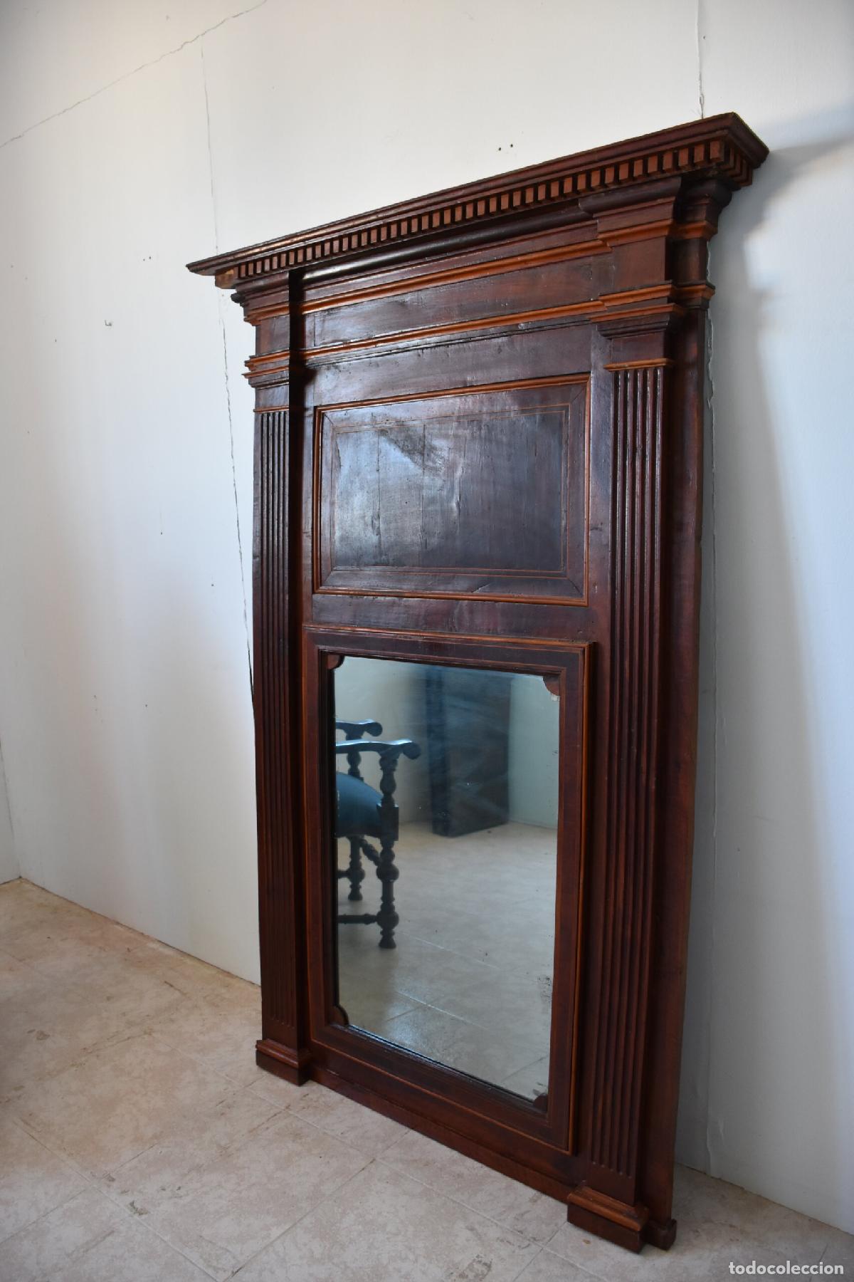 Antig&uuml;edades: Gran espejo de madera columnas acanaladas - Foto 3