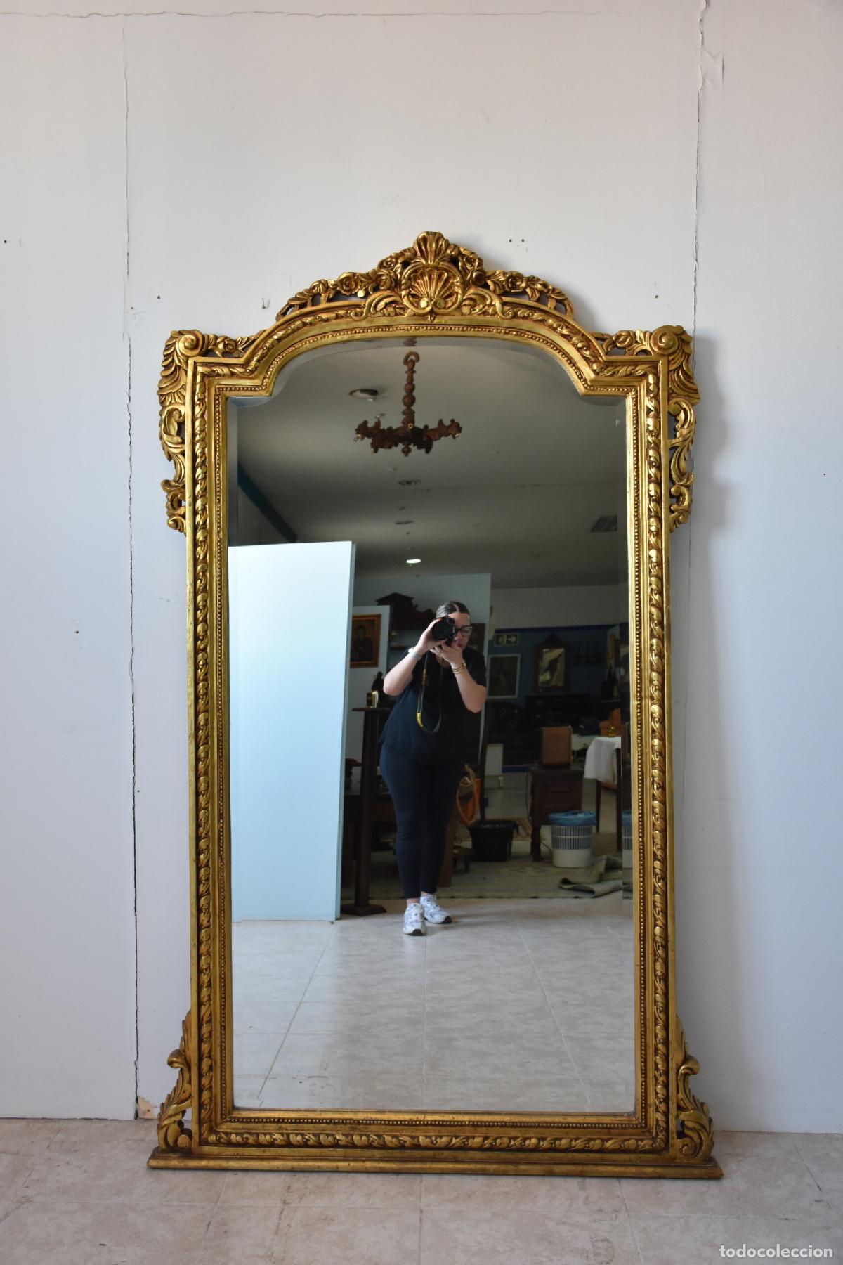 Antig&uuml;edades: Gran espejo antiguo madera policromada oro