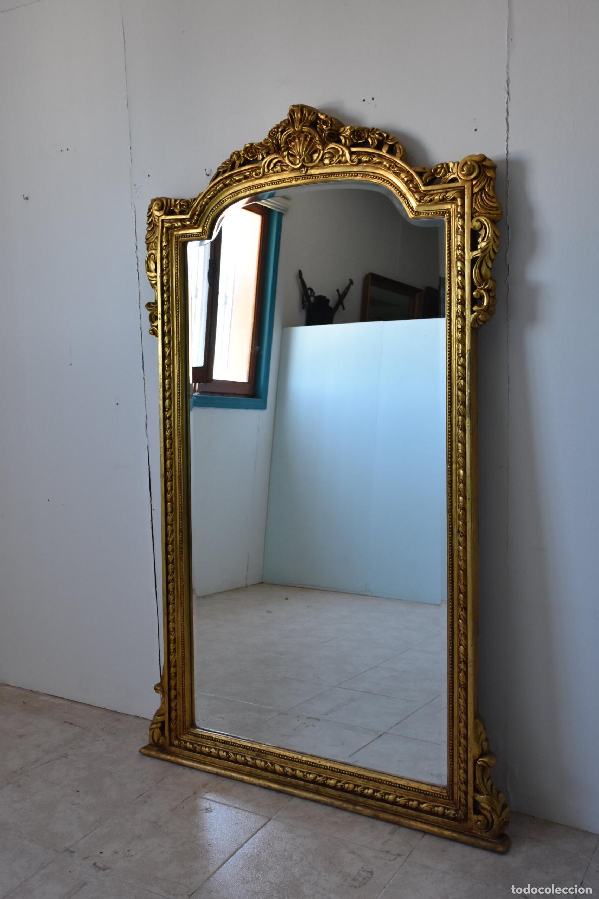 Antig&uuml;edades: Gran espejo antiguo madera policromada oro - Foto 2